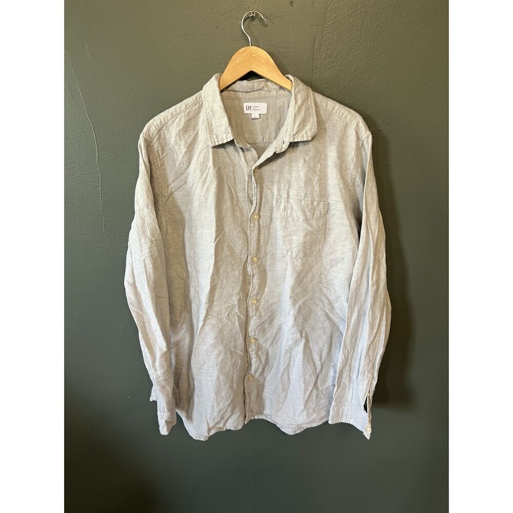 Gap Mens Gray Long Sleeve Linen Button Up Shirt Size XL